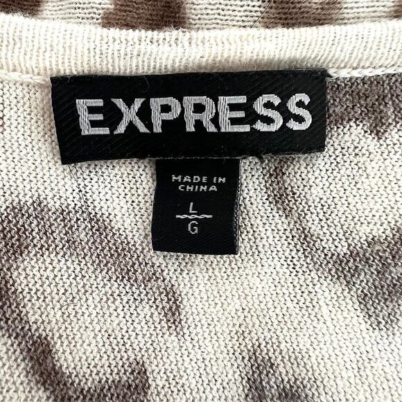 Express Womens Lightweight Sweater Large Ivory Tan Animal Print Ruched Side Tie - Picture 5 of 6
